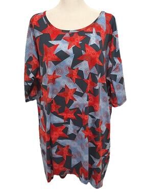 NWT LuLaRoe Irma Large Tunic Blue And Red Patriotic Star Print Top Size 16-18